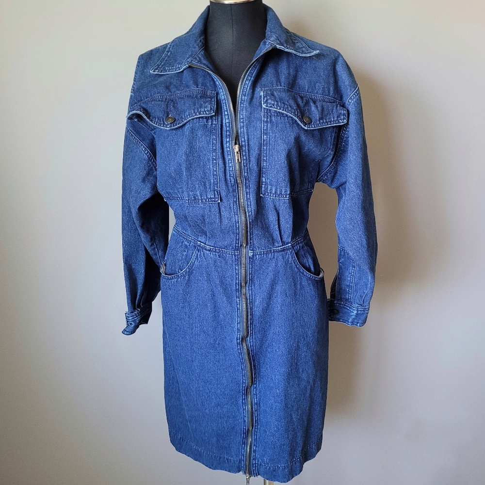 1980s denim zip front dress - Picture 1 of 9
